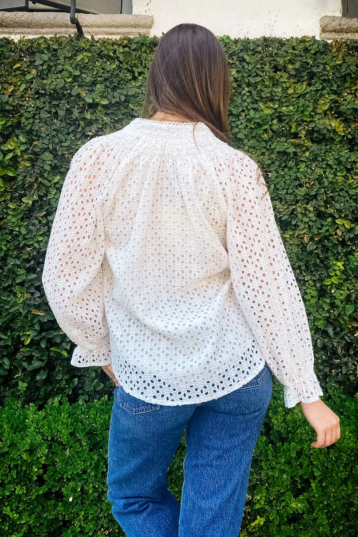 Eyelet Long Sleeve Blouse