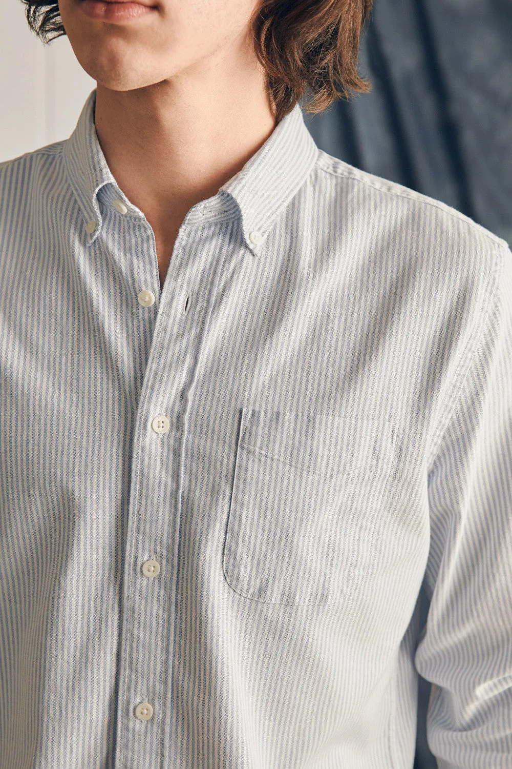 Faherty Short Sleeve Supima Oxford Shirt in Classic Stripe