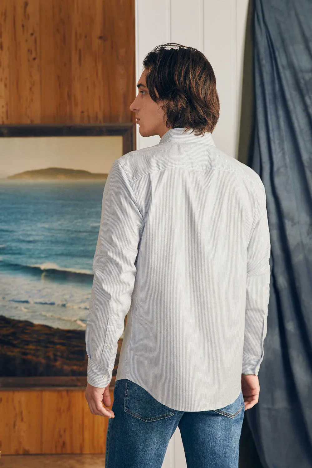 Faherty Short Sleeve Supima Oxford Shirt in Classic Stripe