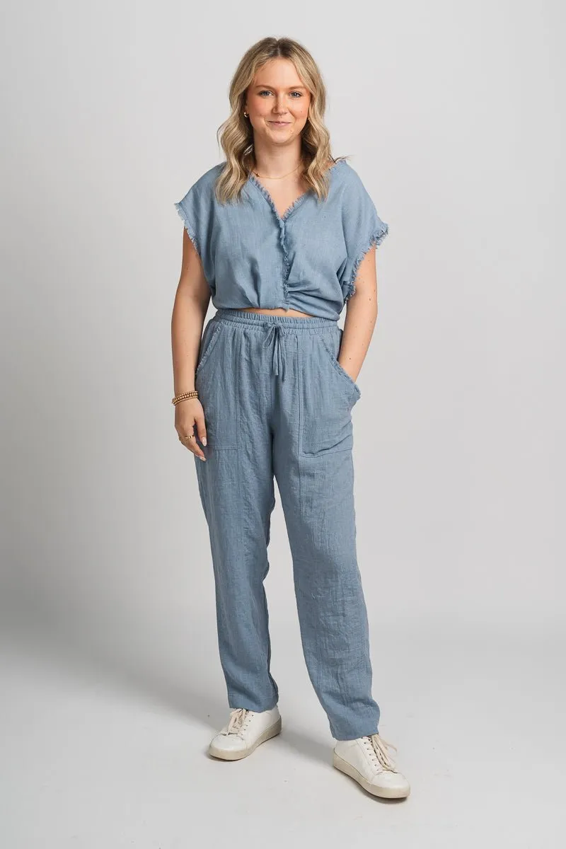 Fray detail cargo pants denim