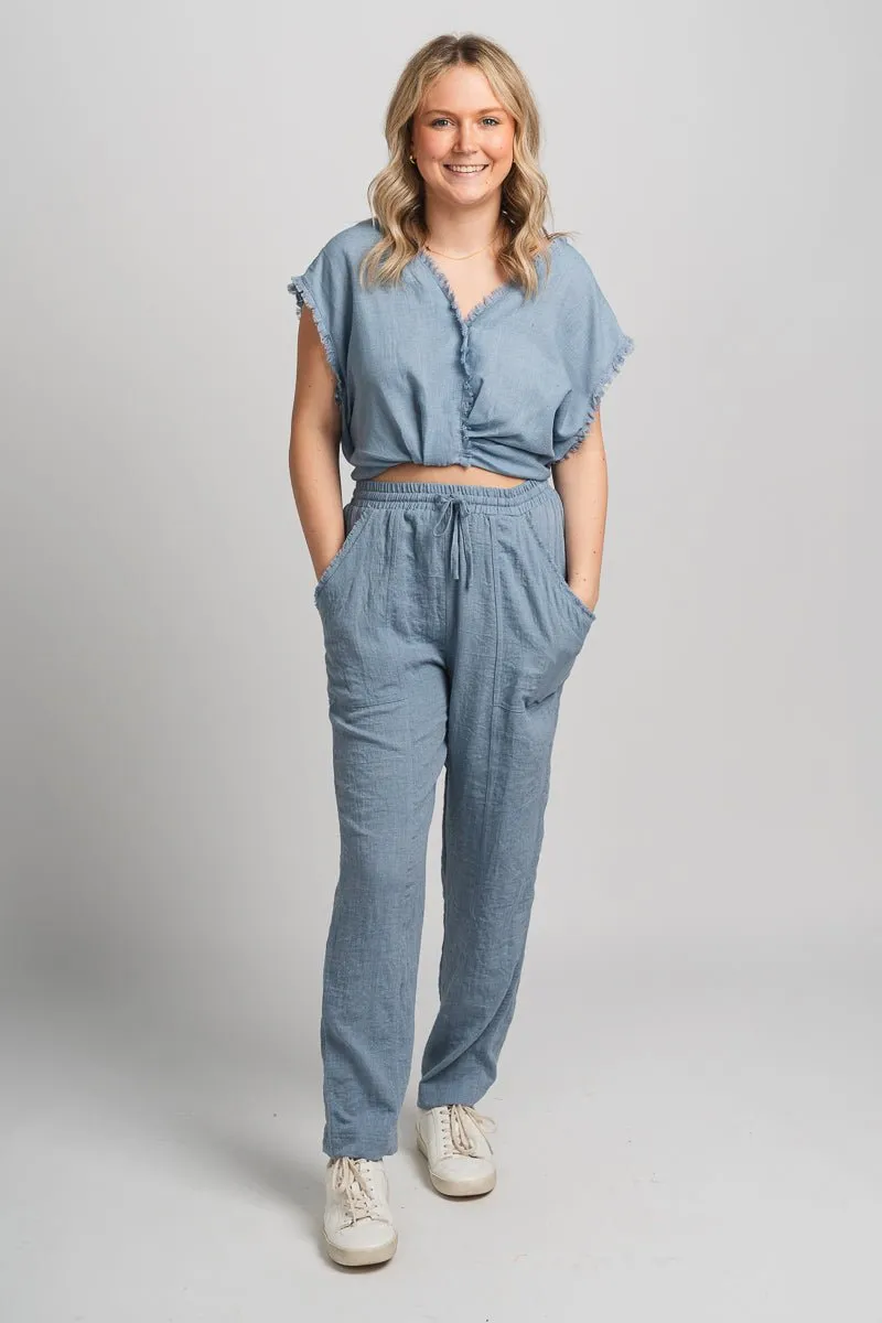 Fray detail cargo pants denim