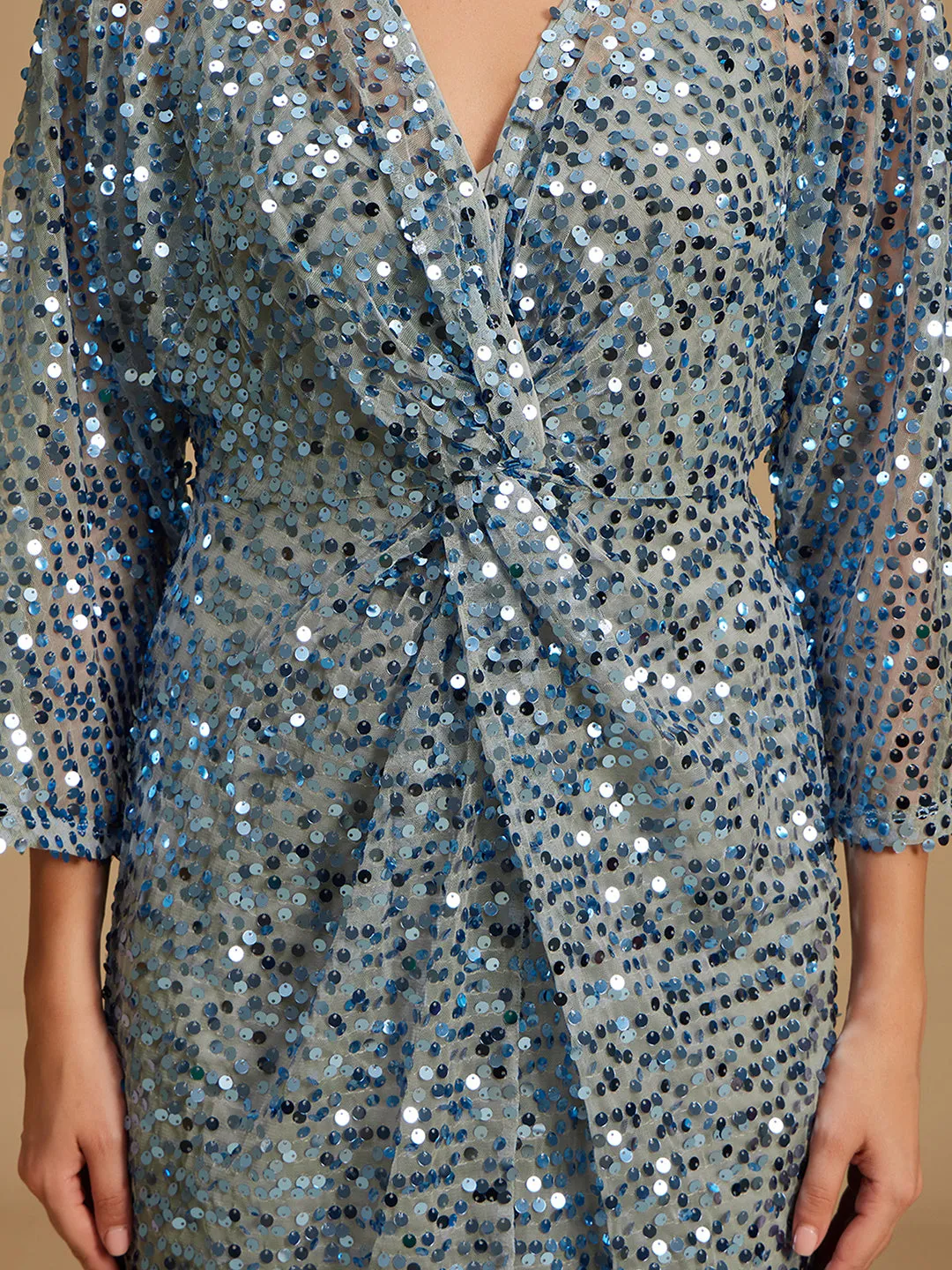 Front Knotted Sequined Dress