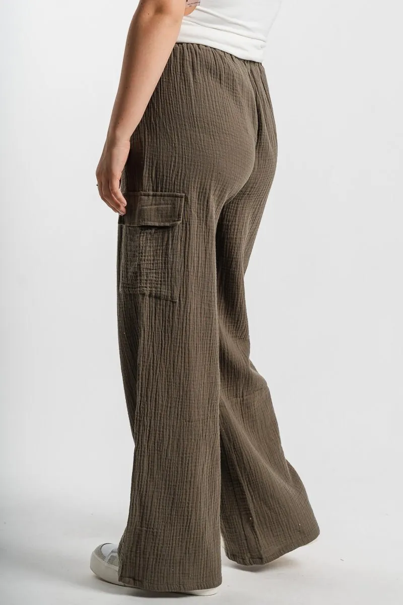 Gauze cargo pants dark olive