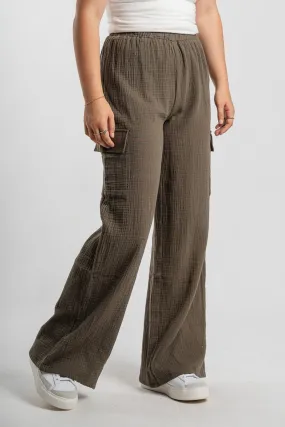Gauze cargo pants dark olive