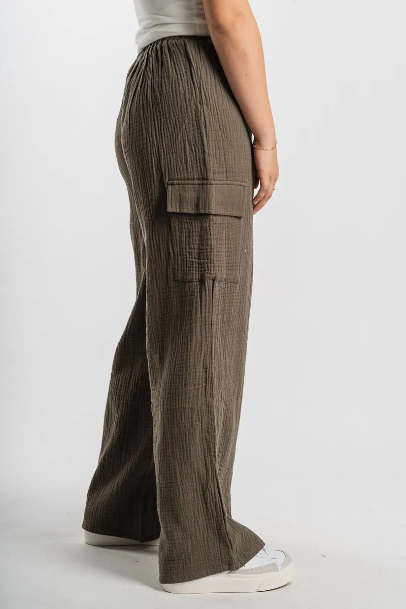 Gauze cargo pants dark olive