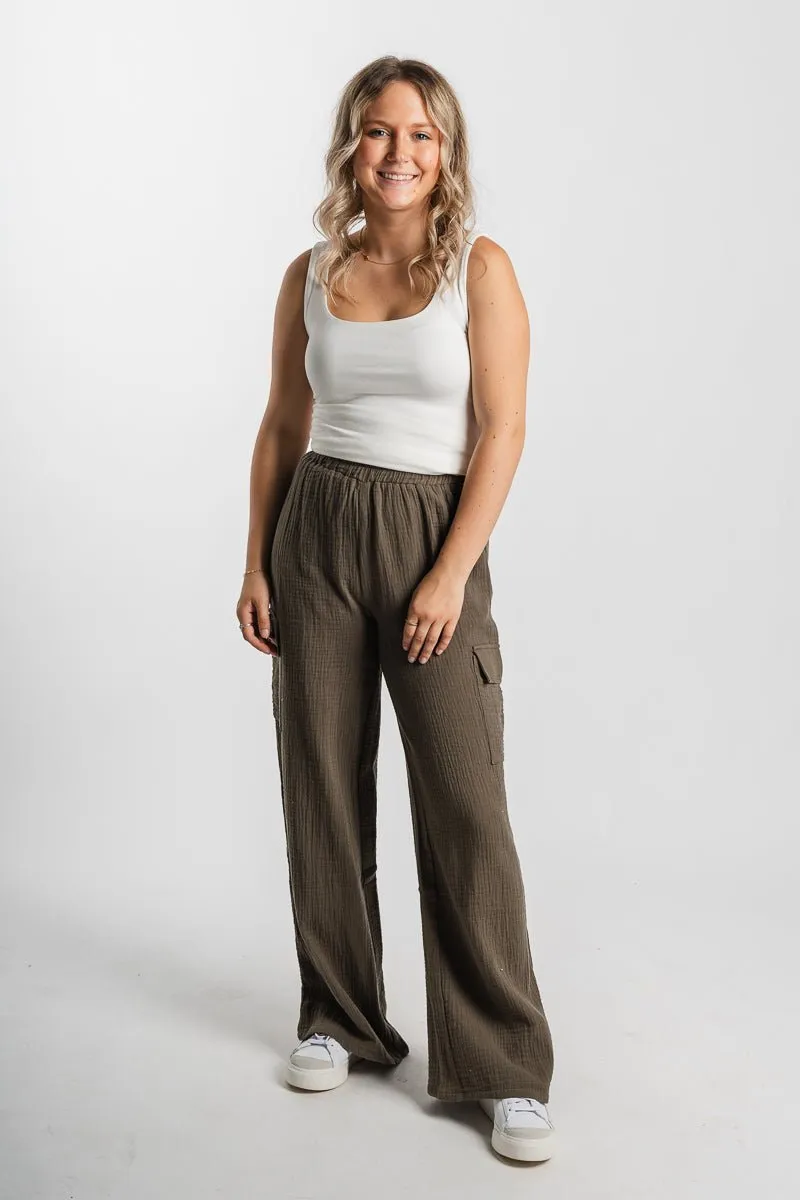 Gauze cargo pants dark olive