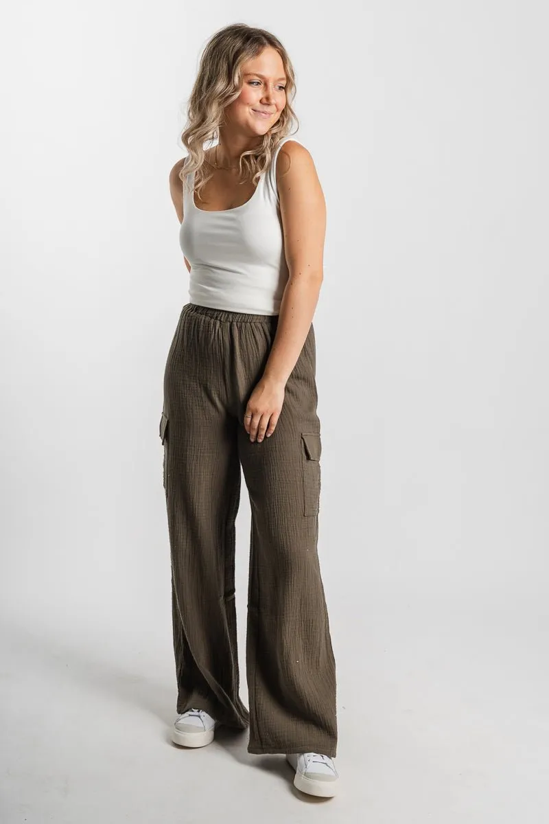 Gauze cargo pants dark olive