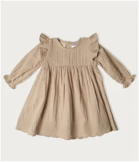 Girl's Long-sleeved Muslin Charlotte Dress - Oat