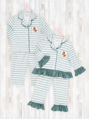 Green & White Stripe Embroidered Horse Pajamas - Boys & Girls