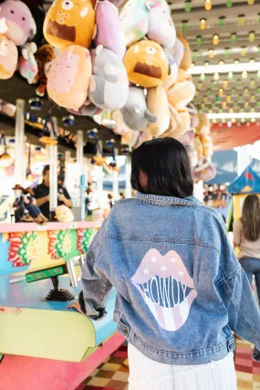 Howdy (Rose Pink) Lips Print Denim Jacket