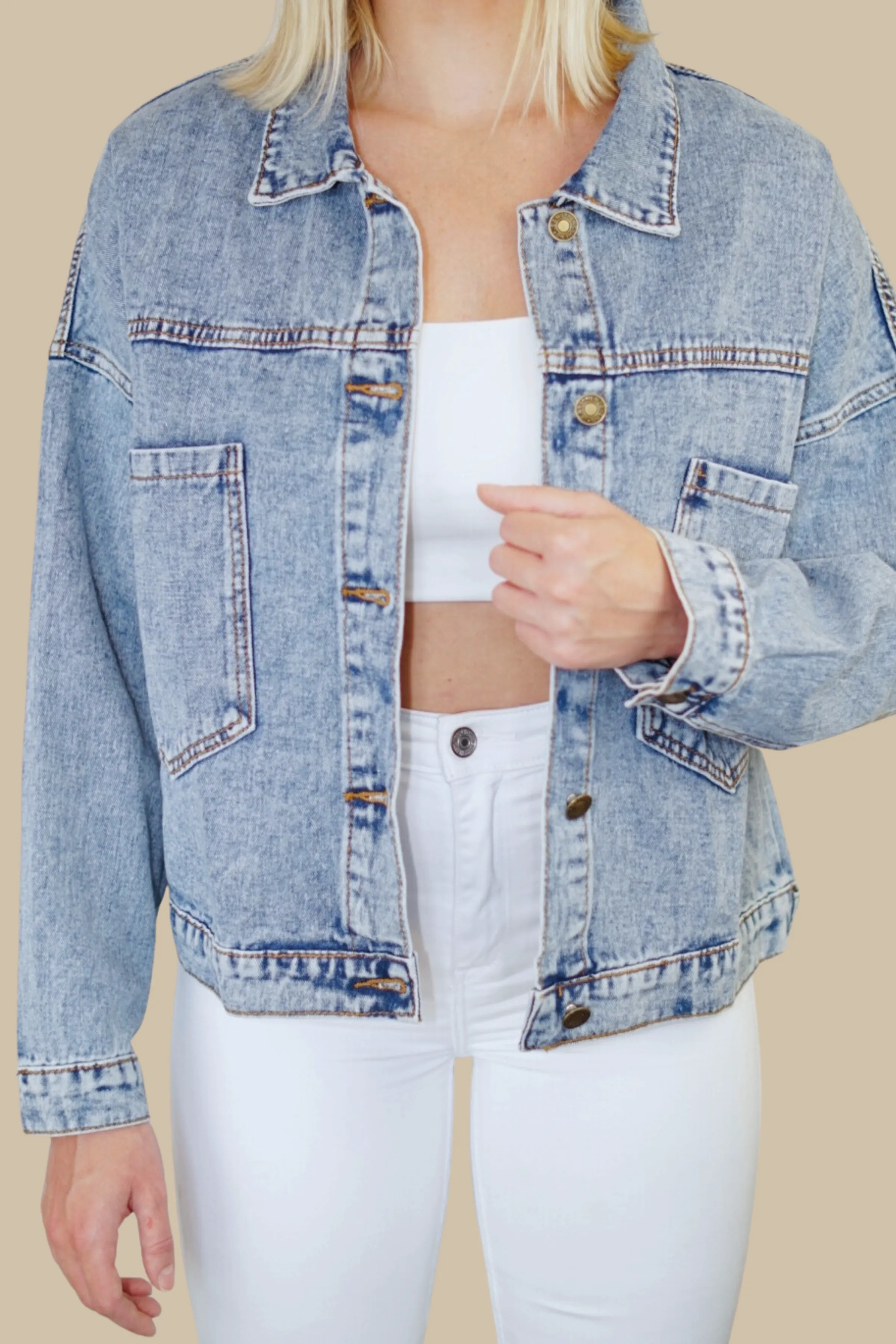 Howdy (Rose Pink) Lips Print Denim Jacket