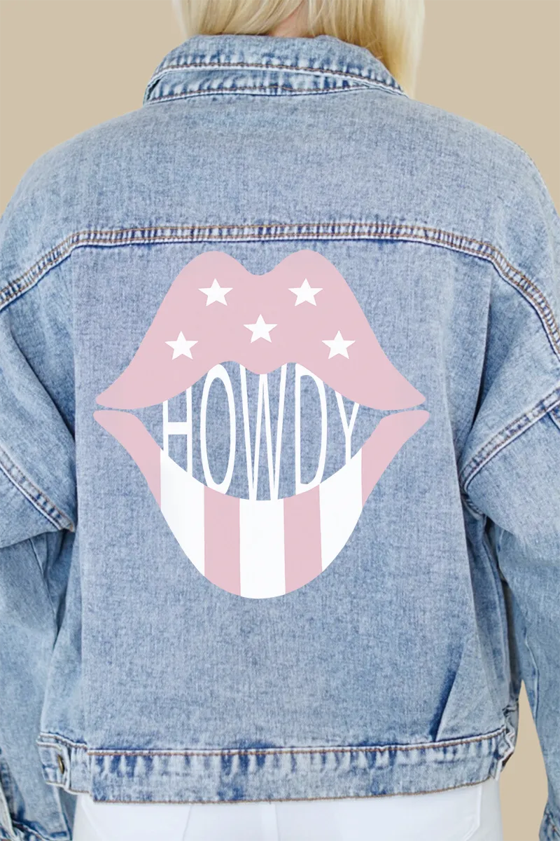 Howdy (Rose Pink) Lips Print Denim Jacket