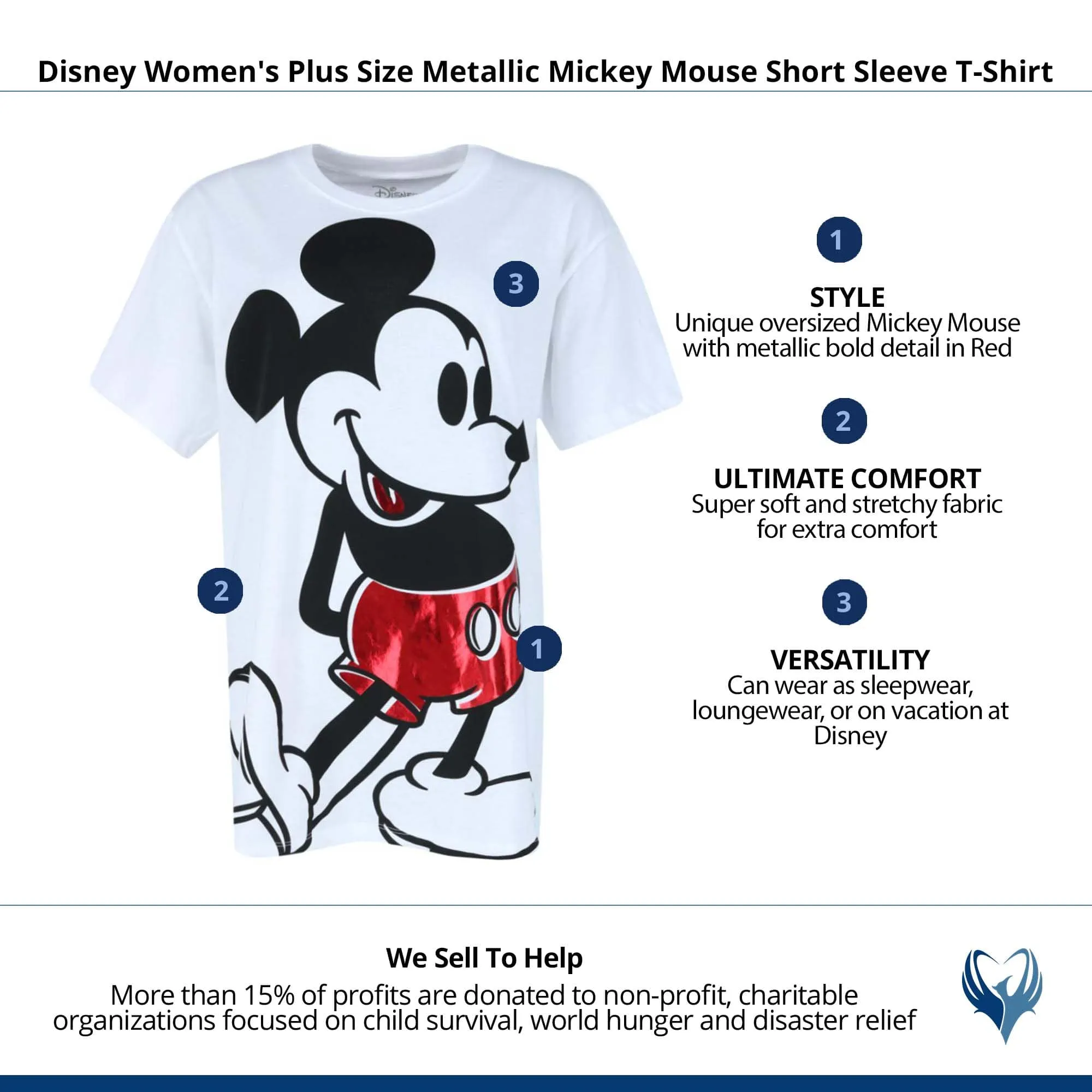 Jerry Leigh Women's Plus Size Disney Metallic Mickey Short Sleeve T-Shirt