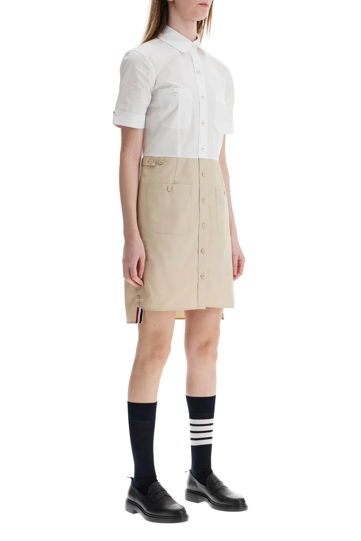 khaki typewriter cloth dress with striped logo FDSF05U 04502 KHAKI
