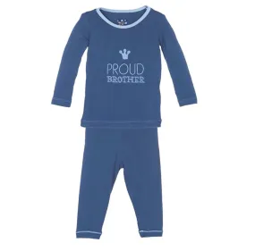 KicKee Pants Holiday Long Sleeve Appliqué Pajama Set in Twilight Proud Brother