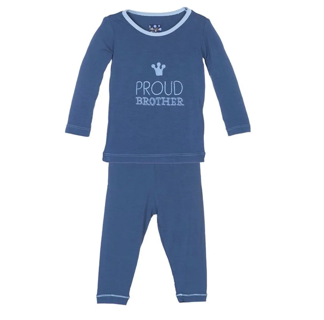 KicKee Pants Holiday Long Sleeve Appliqué Pajama Set in Twilight Proud Brother
