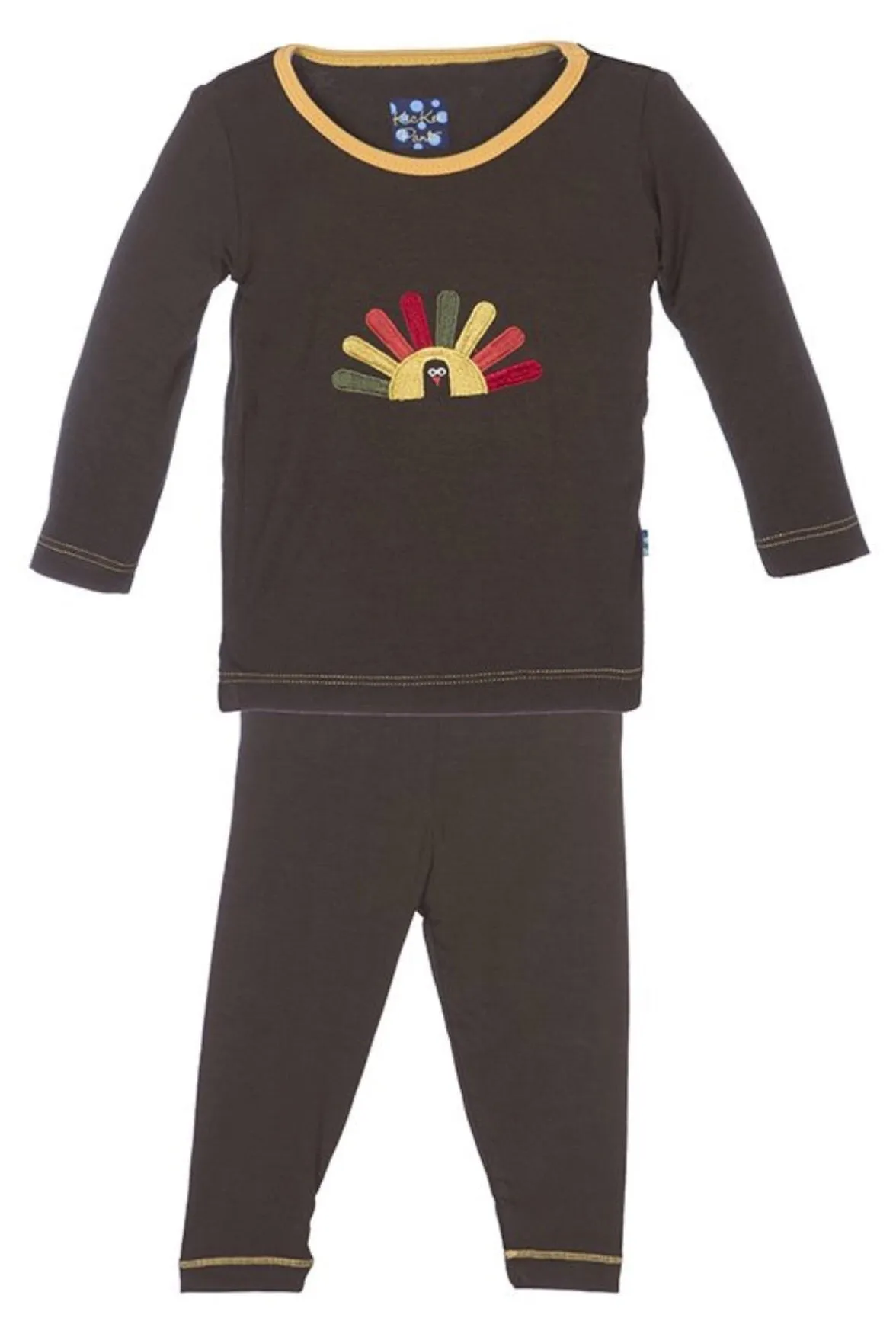 KicKee Pants Holiday Long Sleeve Applique Pajama Set in Bark Turkey