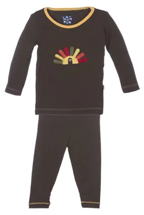 KicKee Pants Holiday Long Sleeve Applique Pajama Set in Bark Turkey
