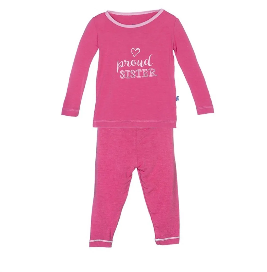 KicKee Pants Holiday Long Sleeve Applique Pajama Set in Winter Rose Proud Sister