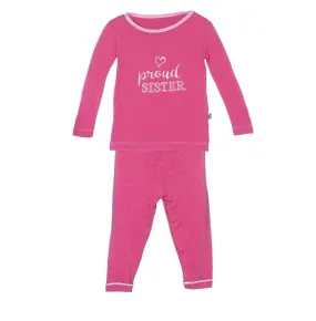 KicKee Pants Holiday Long Sleeve Applique Pajama Set in Winter Rose Proud Sister