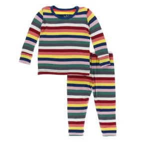 KicKee Pants London Long Sleeve Pajama Set in Bright London Stripe