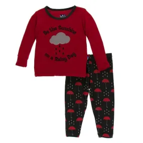 KicKee Pants London Long Sleeve Pajama Set in Umbrellas and Rain Clouds