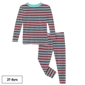 Kickee Pants Print Long Sleeve Pajama Set in Christmas Stripe