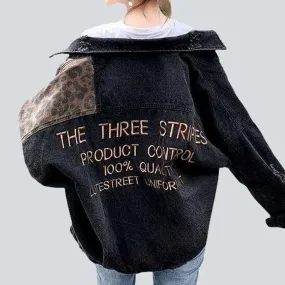 Leopard patch inscribed denim jacket