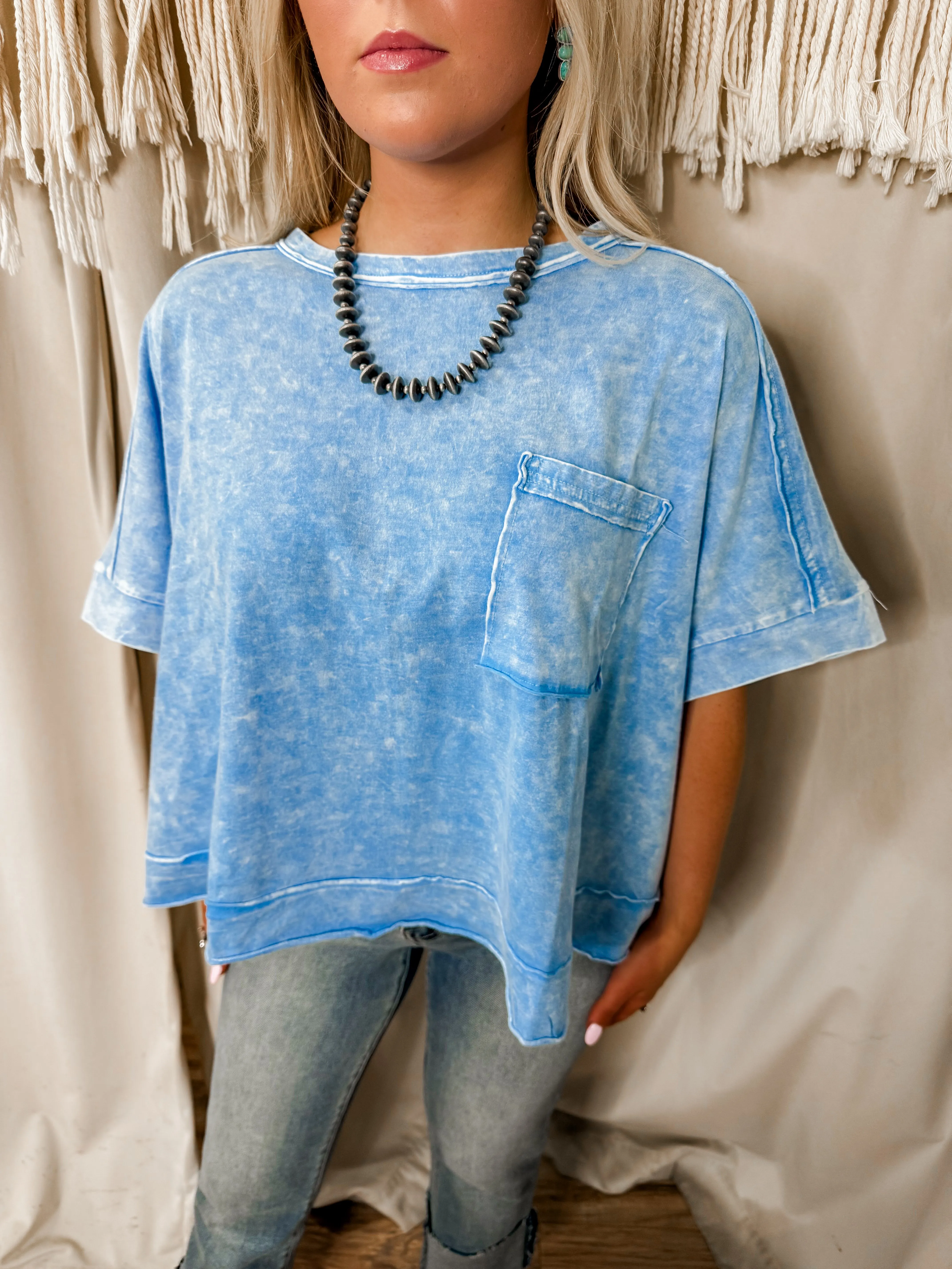 Lina sky blue washed oversized top