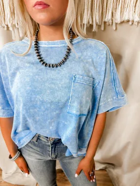 Lina sky blue washed oversized top