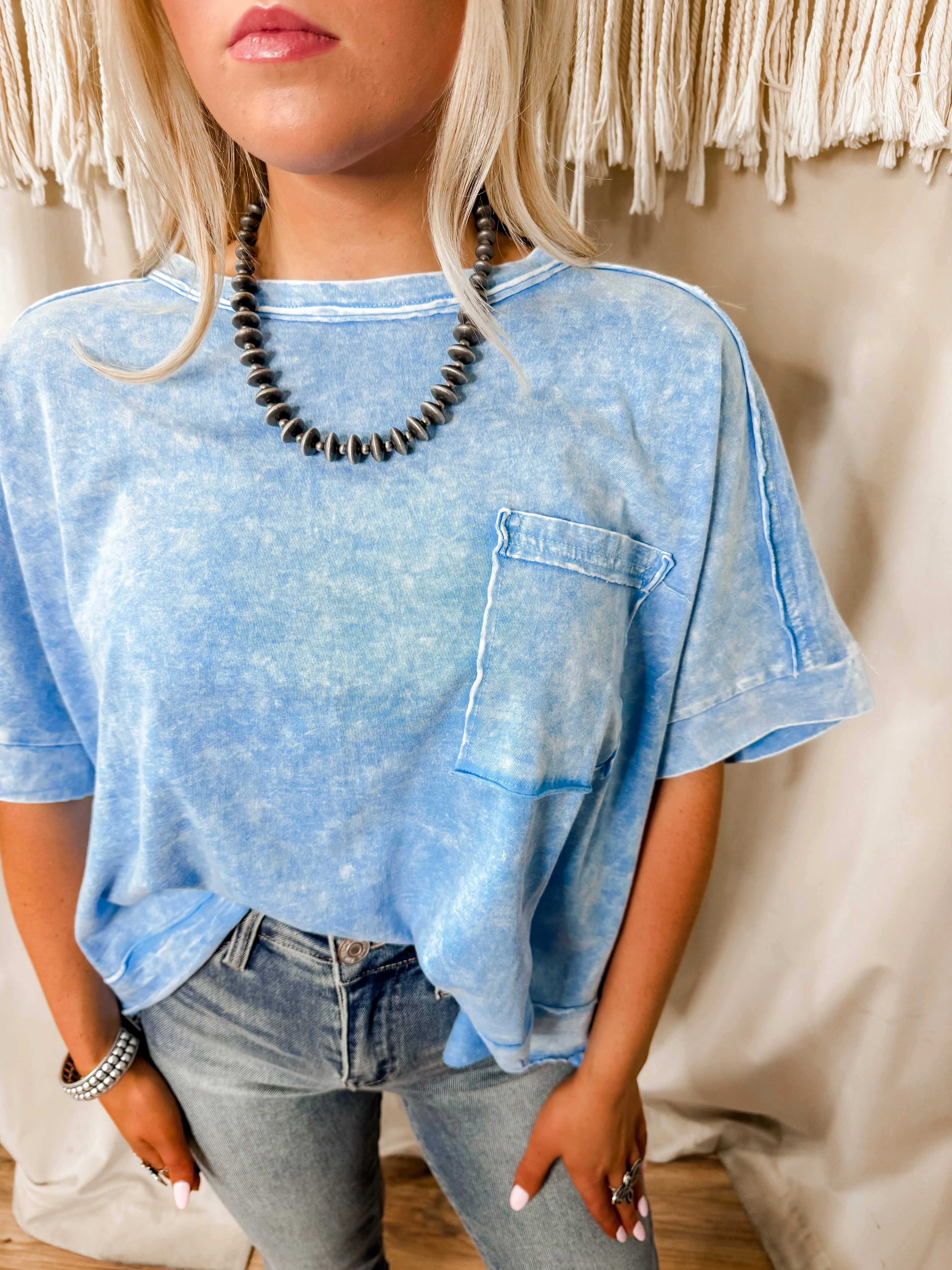 Lina sky blue washed oversized top