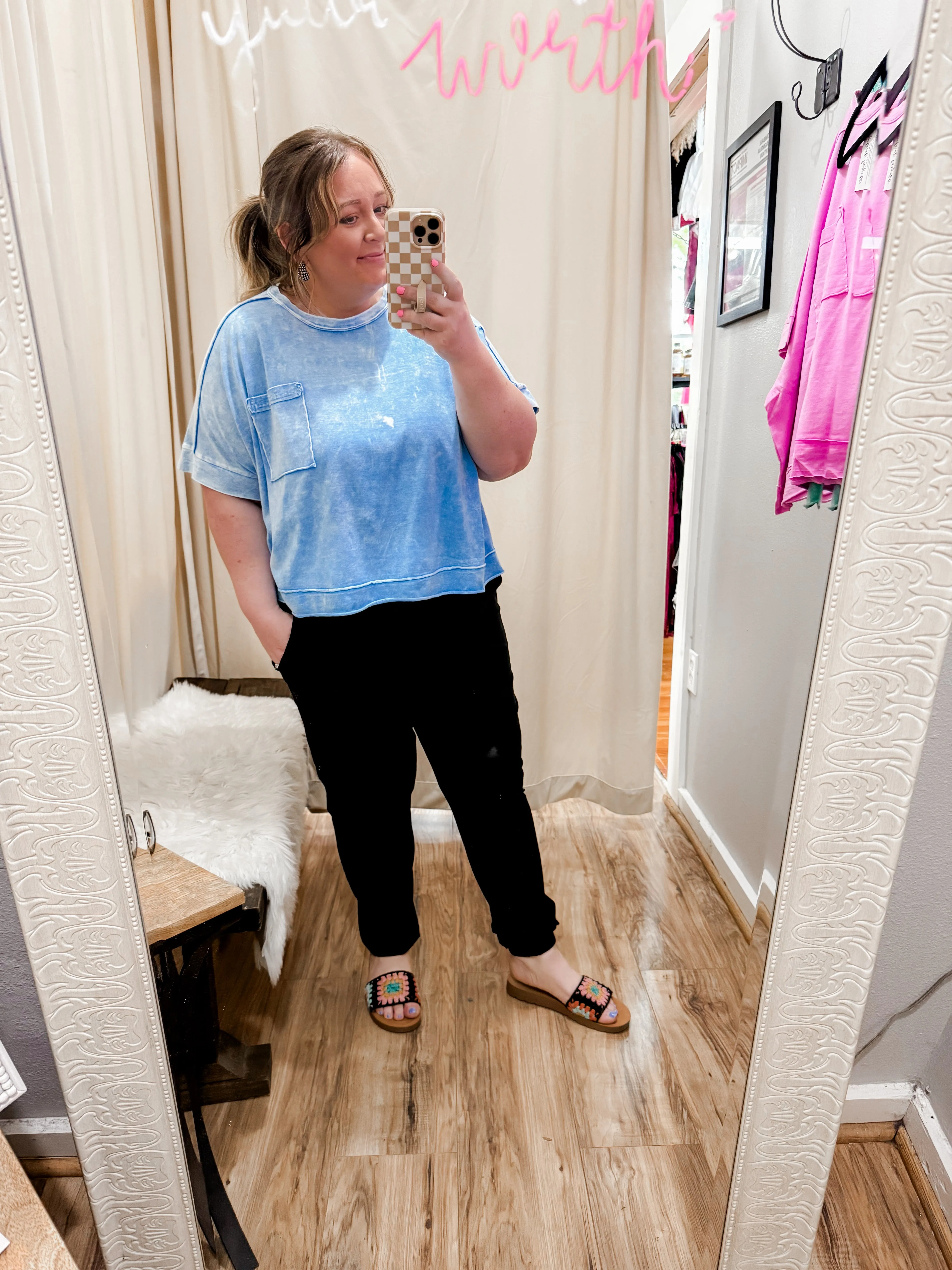 Lina sky blue washed oversized top