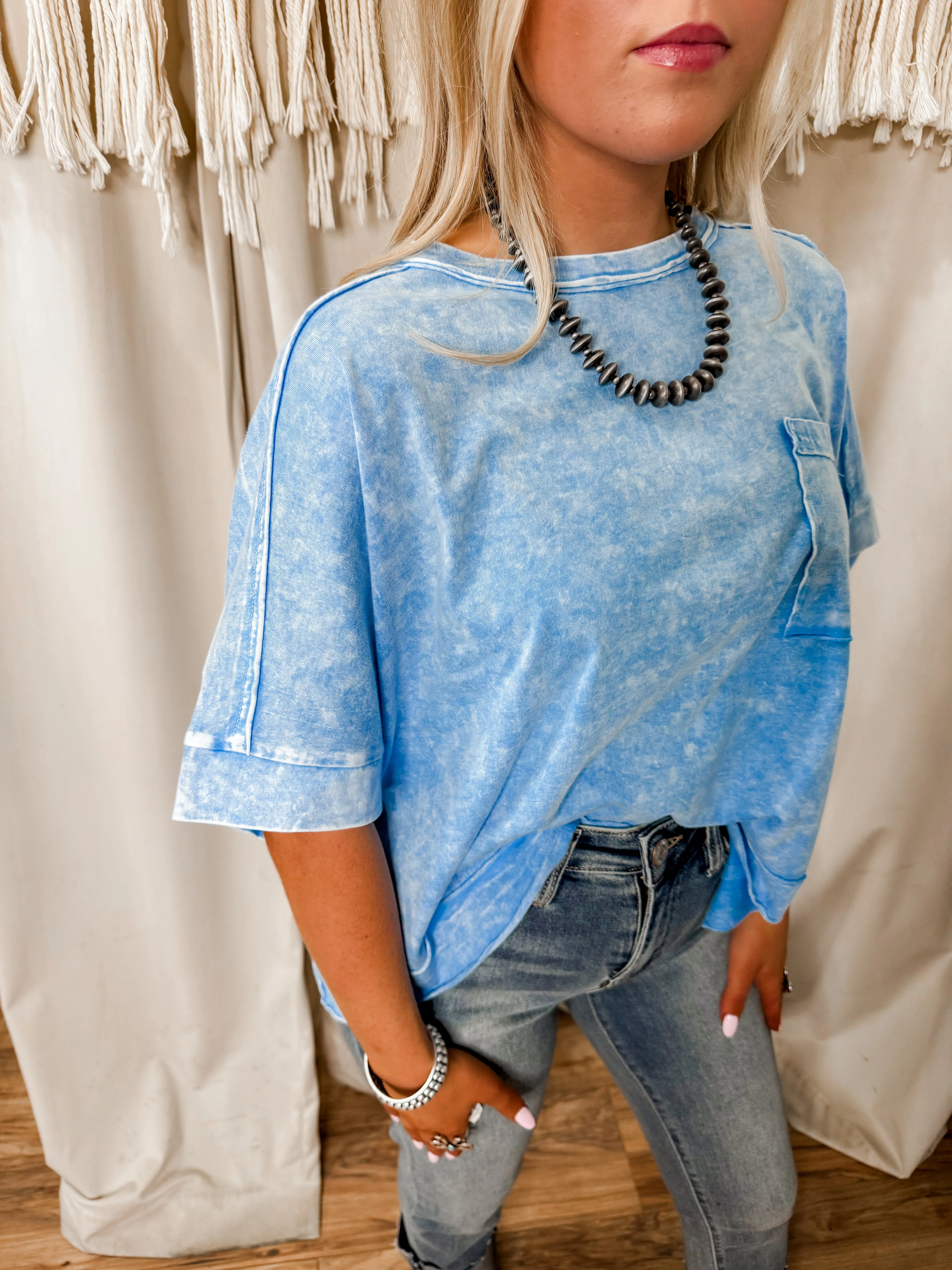 Lina sky blue washed oversized top