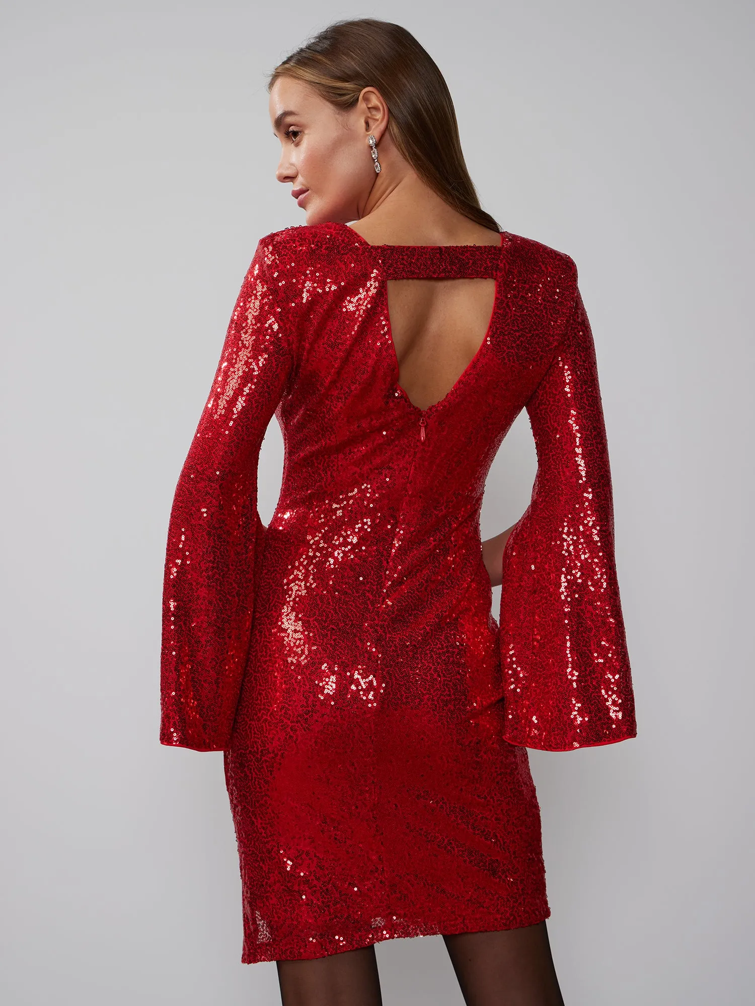 Long Sleeve V-Neck Sequin Mini Dress