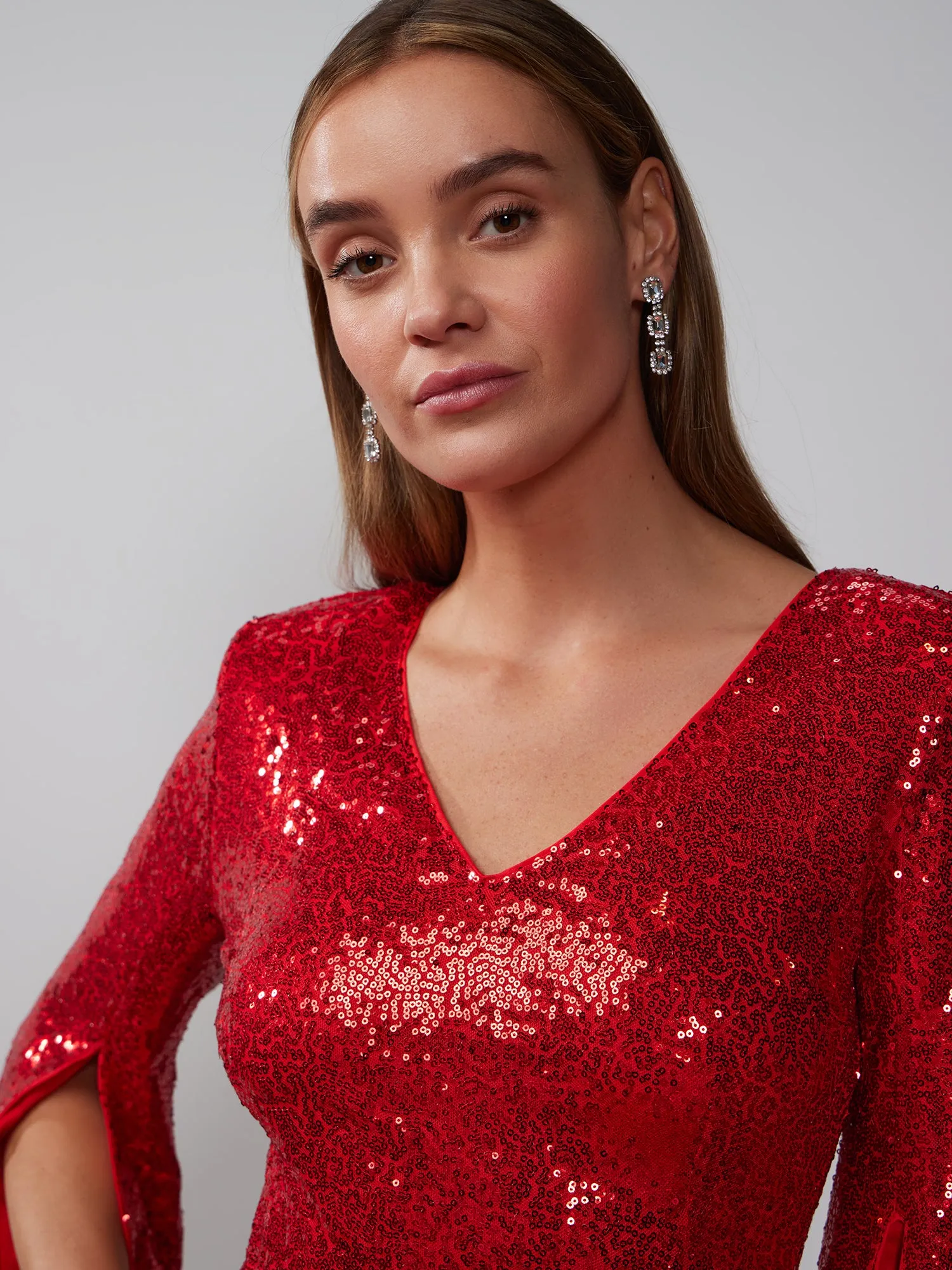 Long Sleeve V-Neck Sequin Mini Dress