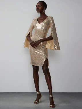 Long Sleeve V-Neck Sequin Mini Dress