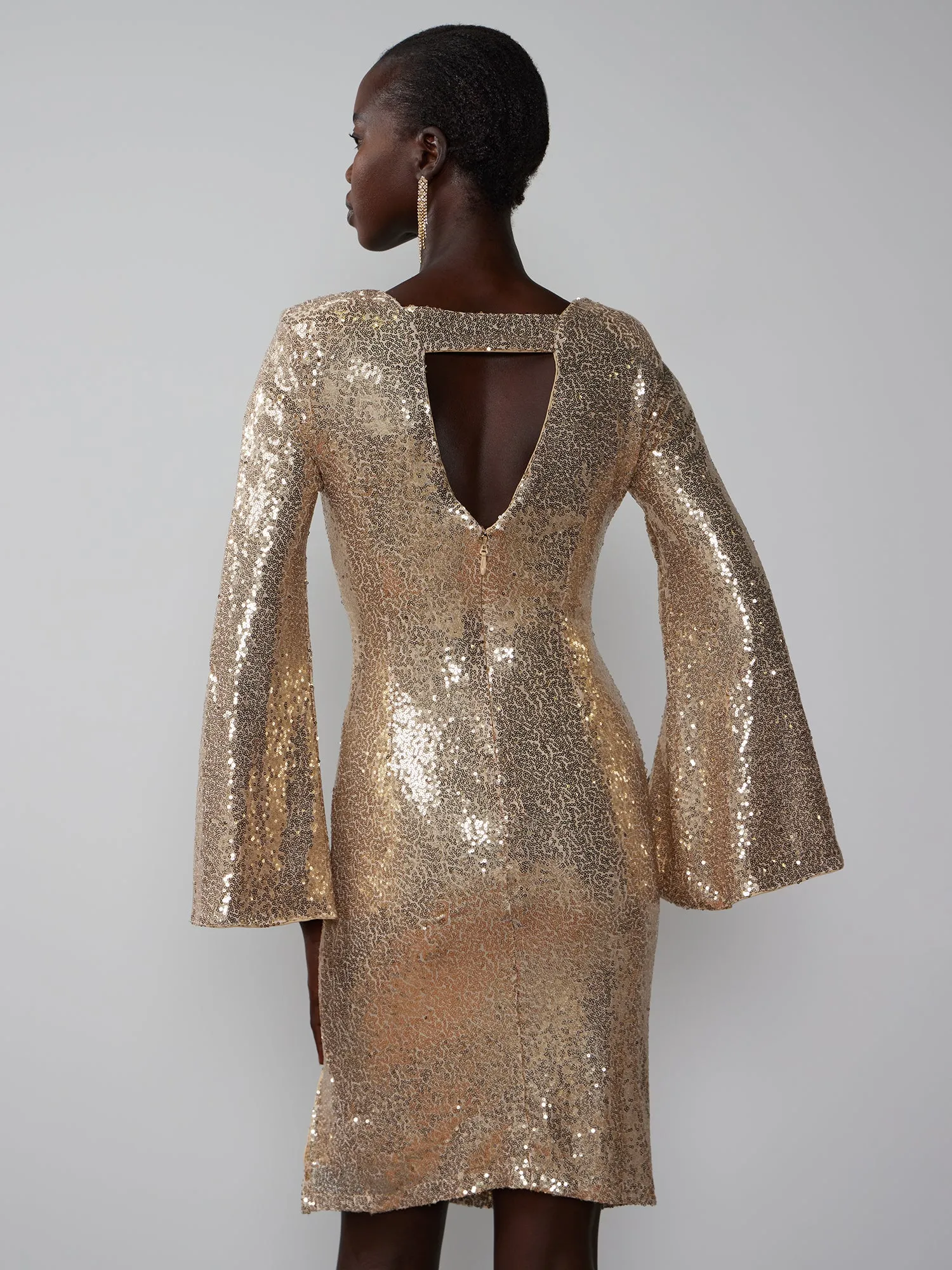 Long Sleeve V-Neck Sequin Mini Dress