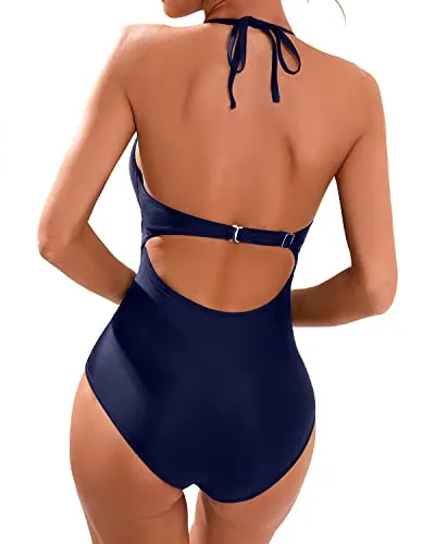 Long Torso Women Tummy Control One Piece Swimsuit Sexy Bathing Suit-Navy Blue