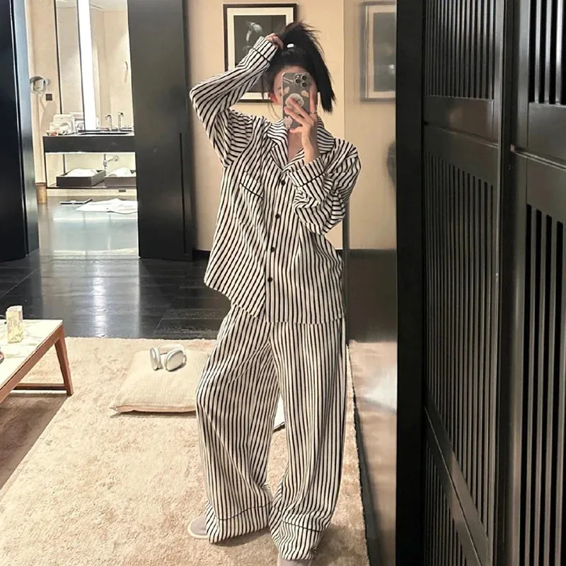 LVSANW Striped Sleepwear Women Pajama Sets Autumn Piiama Casual Pants Sets for Women 2 Pieces Button Korean Night Wears Home Suit 2024