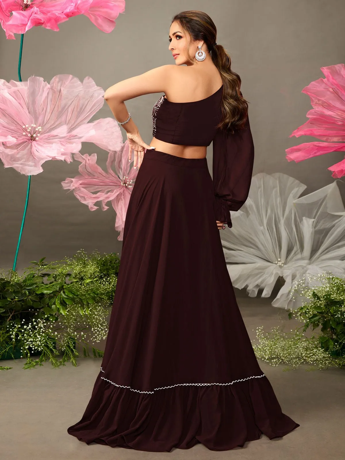 Malaika Arora Style Brown One Shoulder Top & Skirt