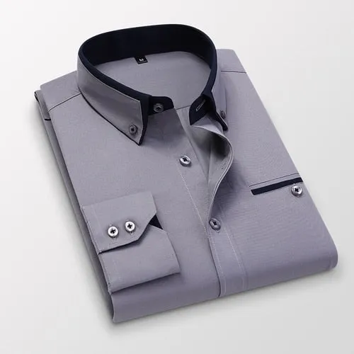 Men Casual Cotton Long Sleeve Light Dress Shirt