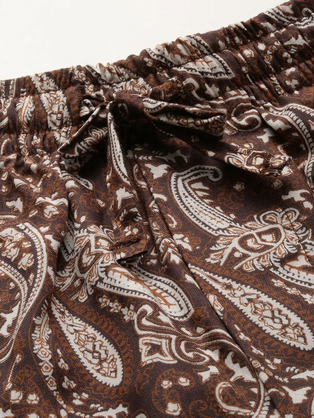 Men Cuban Collar Printed Coffee Brown Co-Ords Set