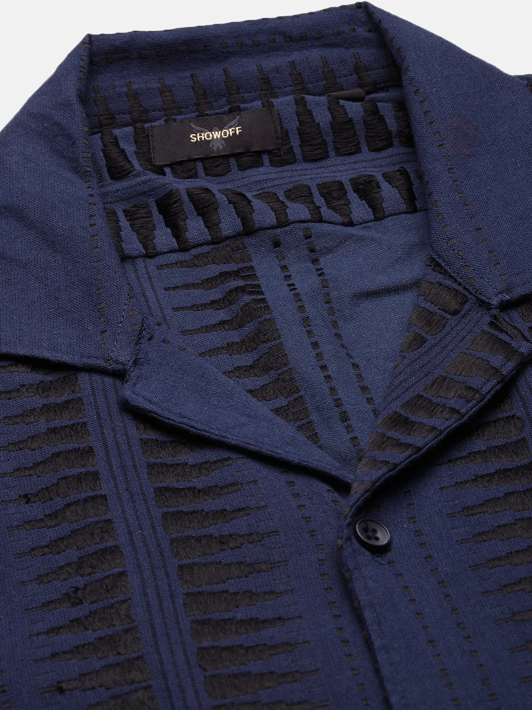 Men Geometric Navy Blue Co Ords Set
