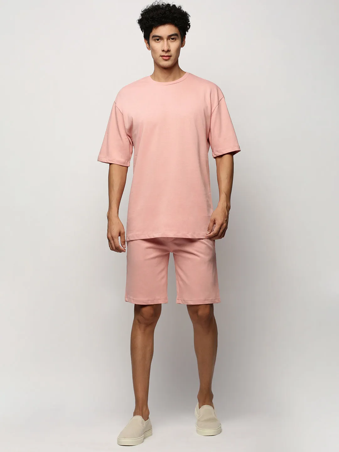 Men Peach Solid Casual Co ords