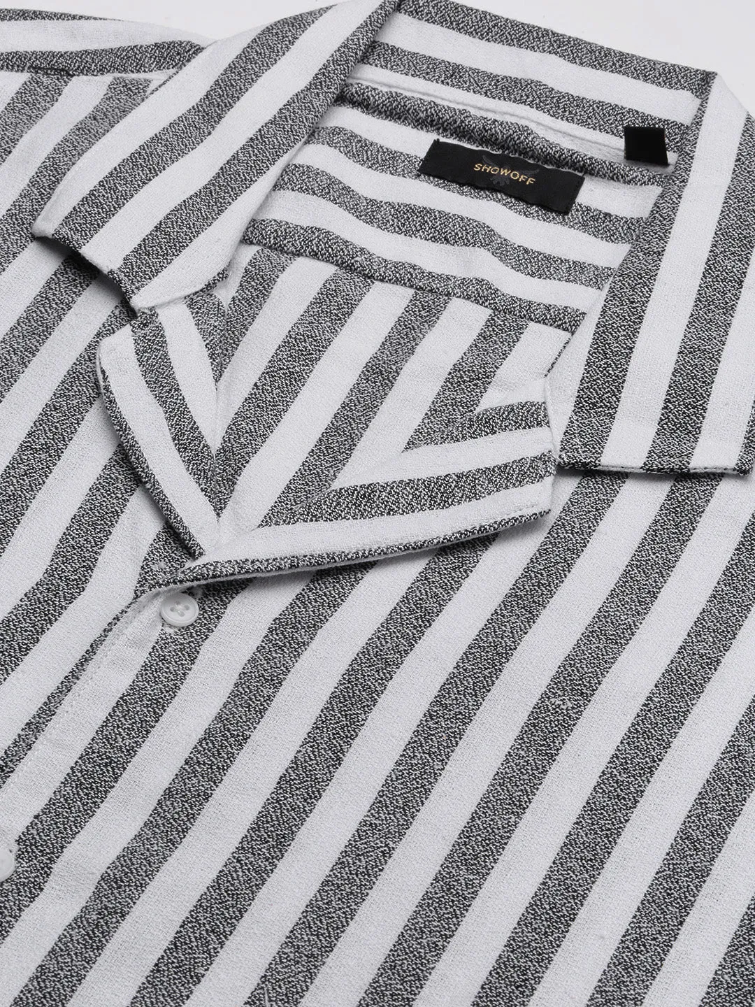 Men White Striped Co Ords Set