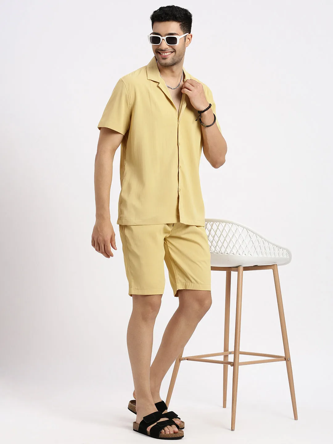 Men Yellow Solid Co Ords Set