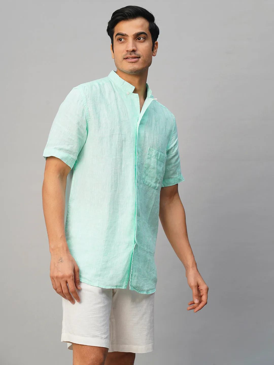 Men's Mint 100% Linen Regular Fit Shirt