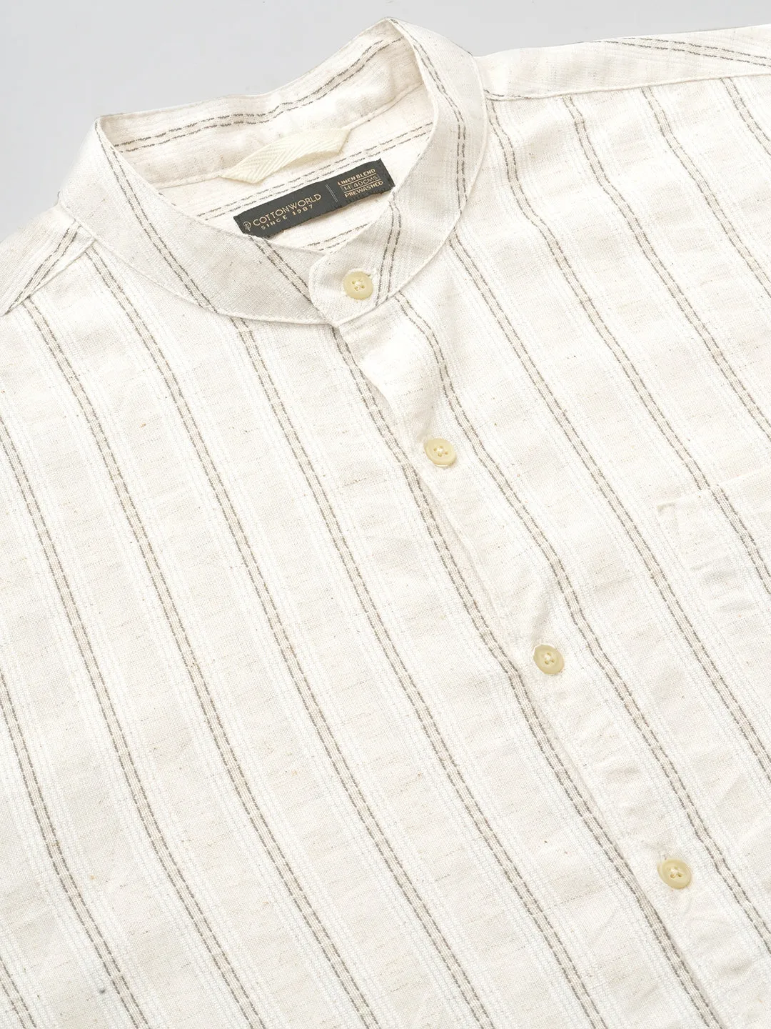 Men's Natural Cotton Linen Regular Fit Striped Shirt