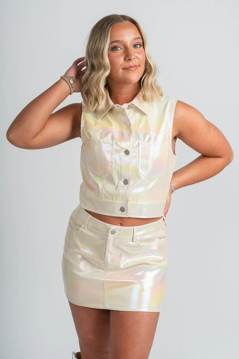 Metallic low rise skirt champagne