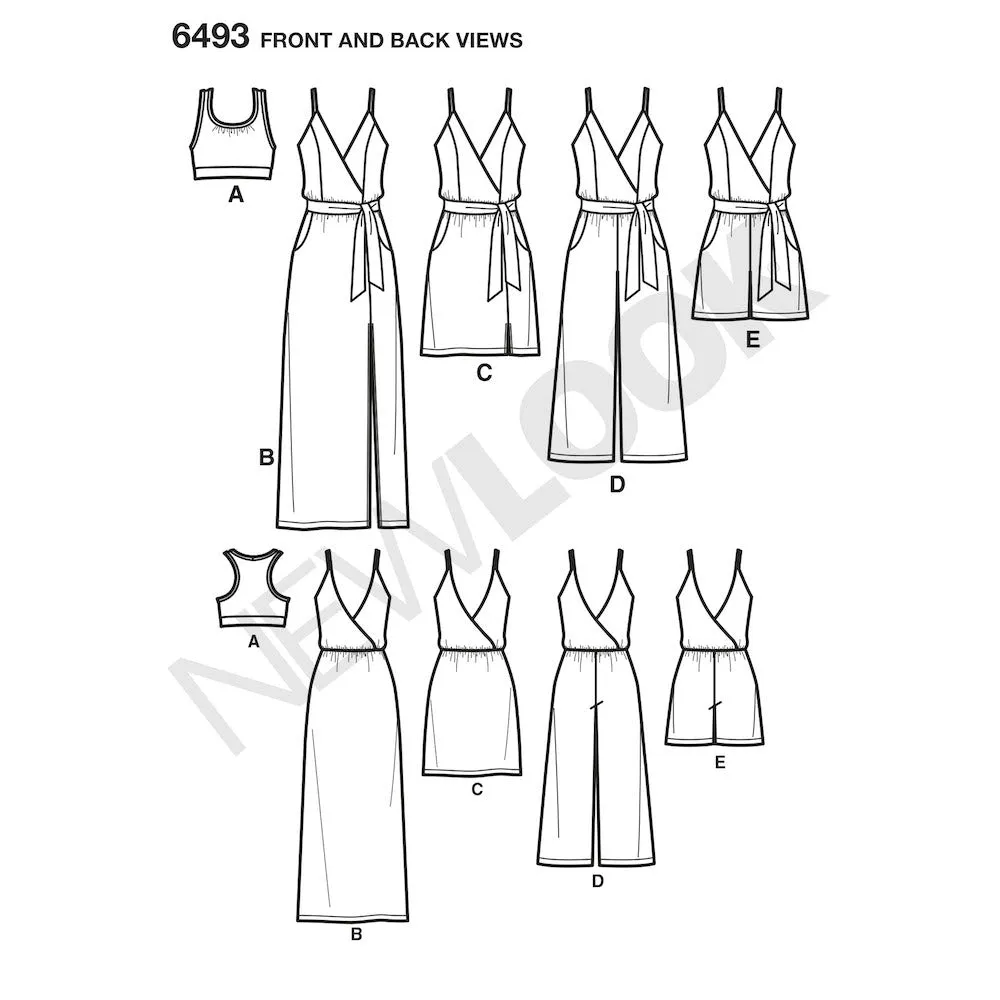 Newlook Pattern 6493 Misses' Jumpsuit and Dress in Two Lengths with Bralette